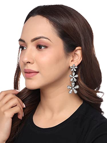 Oxidised Flower Crystal Dangler Earrings